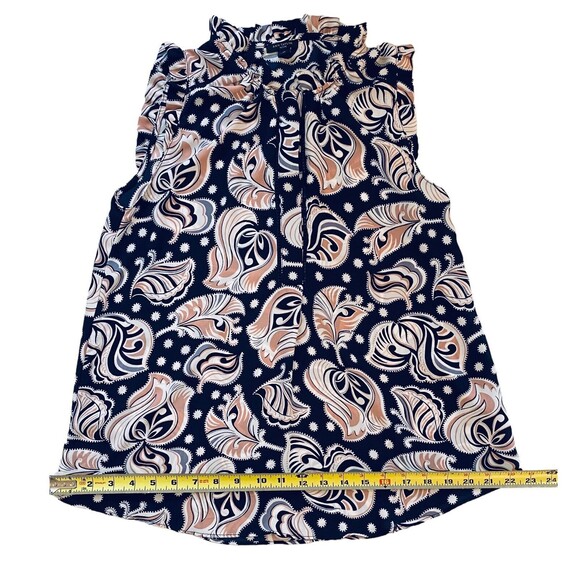 ANN TAYLOR Blouse Women’s Petite Small Navy Semi Sheer Sleeveless Paisley Print - Picture 9 of 11